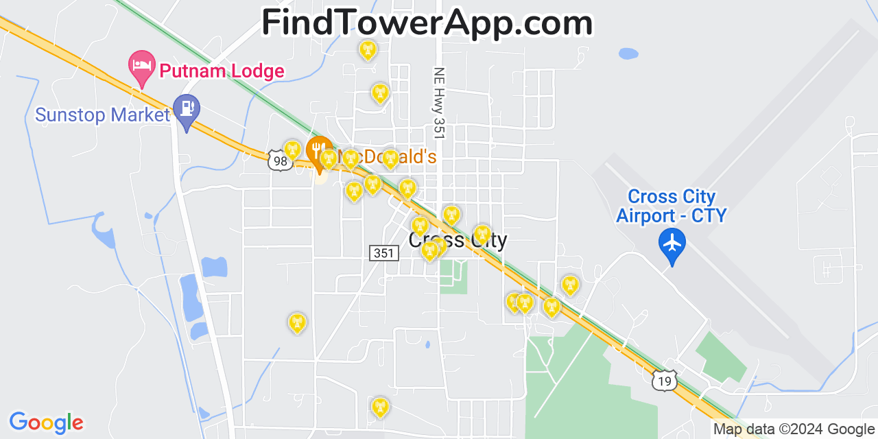AT&T 4G/5G cell tower coverage map Cross City, Florida