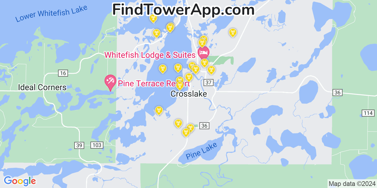AT&T 4G/5G cell tower coverage map Cross Lake, Minnesota