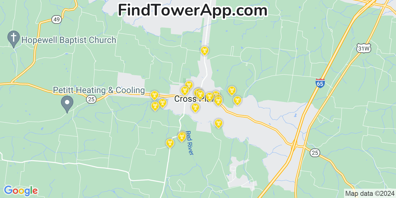 AT&T 4G/5G cell tower coverage map Cross Plains, Tennessee