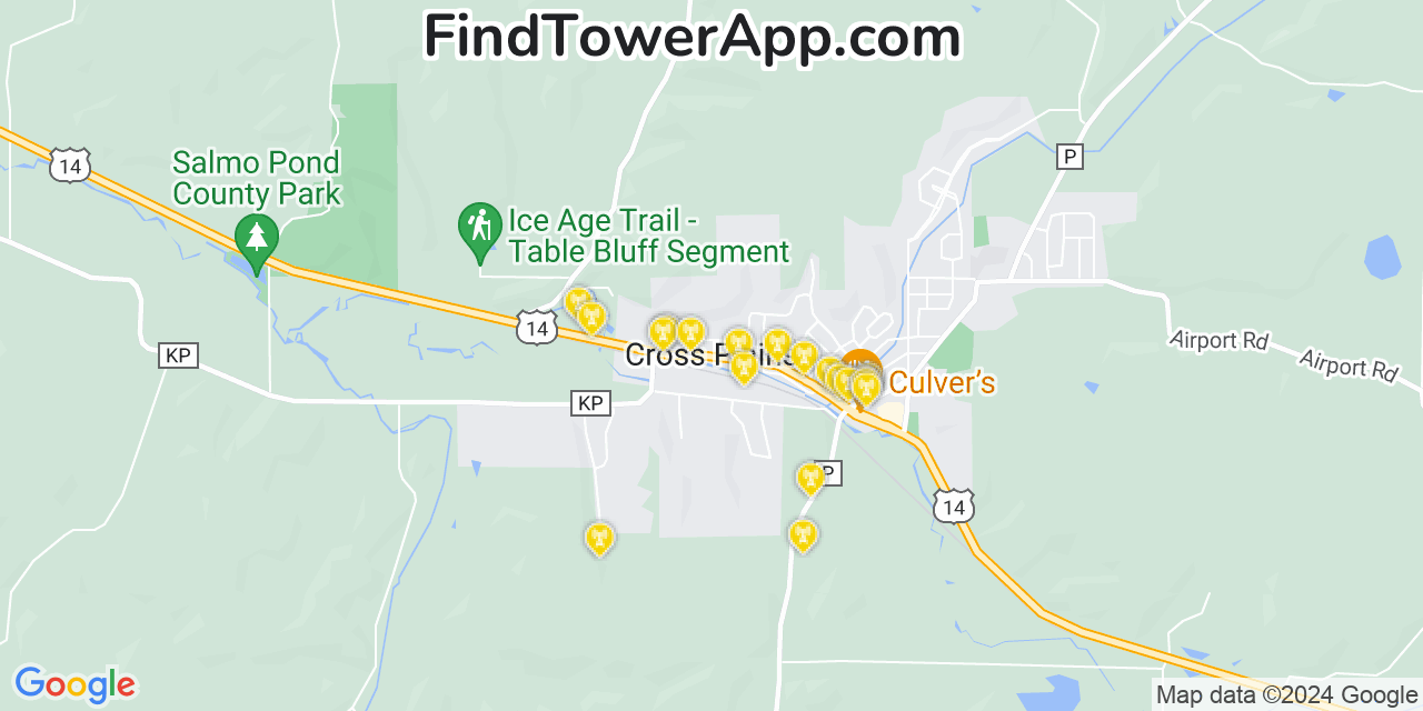 AT&T 4G/5G cell tower coverage map Cross Plains, Wisconsin