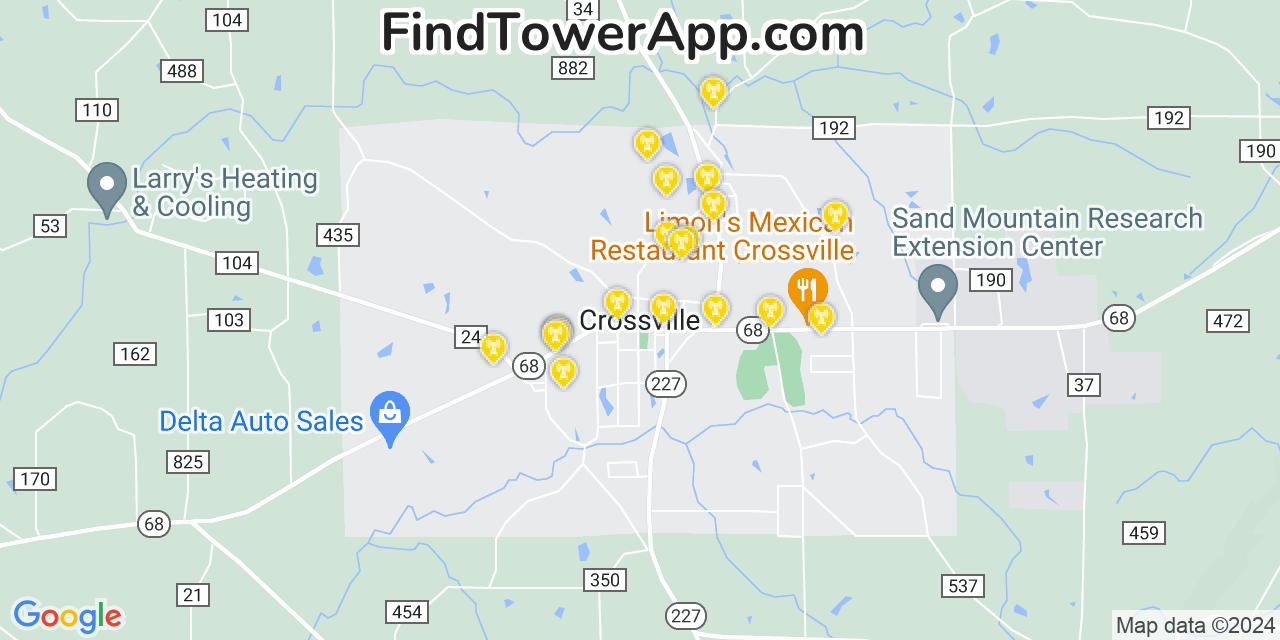 AT&T 4G/5G cell tower coverage map Crossville, Alabama