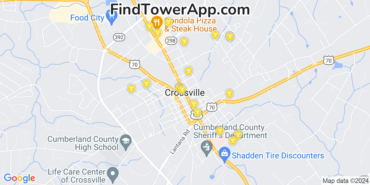 AT&T 4G/5G cell tower coverage map Crossville, Tennessee