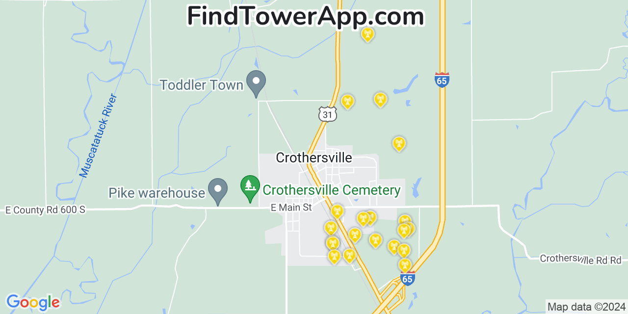 AT&T 4G/5G cell tower coverage map Crothersville, Indiana