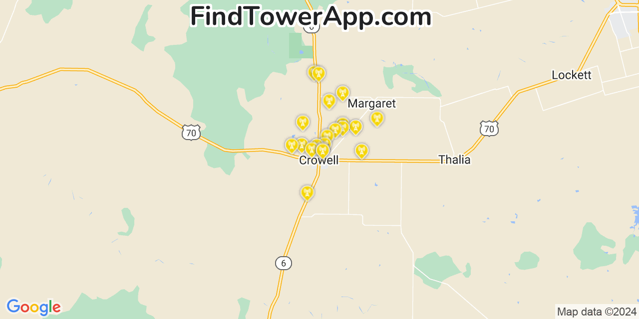 AT&T 4G/5G cell tower coverage map Crowell, Texas