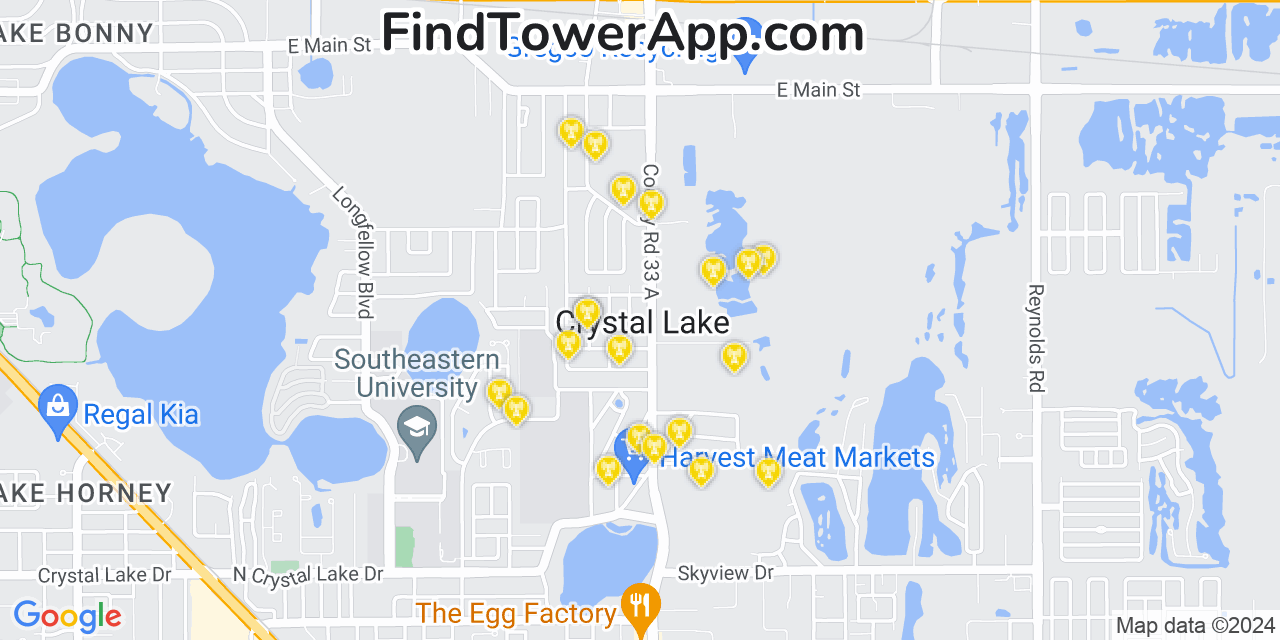 AT&T 4G/5G cell tower coverage map Crystal Lake, Florida