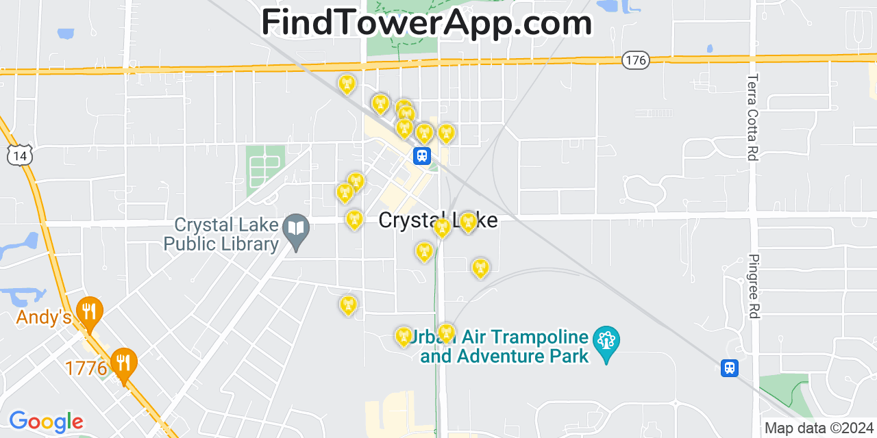 T-Mobile 4G/5G cell tower coverage map Crystal Lake, Illinois
