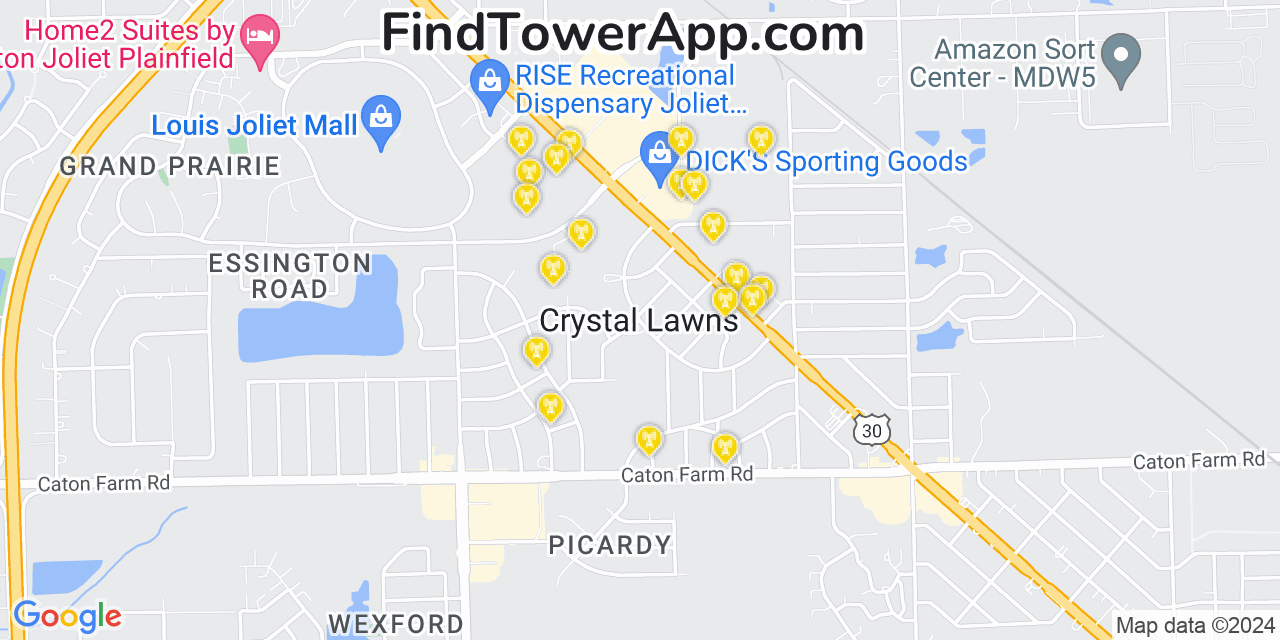 AT&T 4G/5G cell tower coverage map Crystal Lawns, Illinois