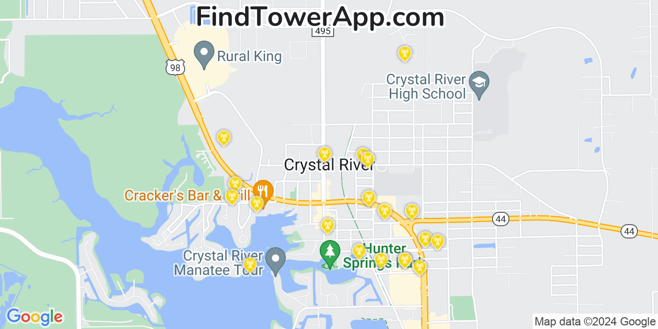 AT&T 4G/5G cell tower coverage map Crystal River, Florida