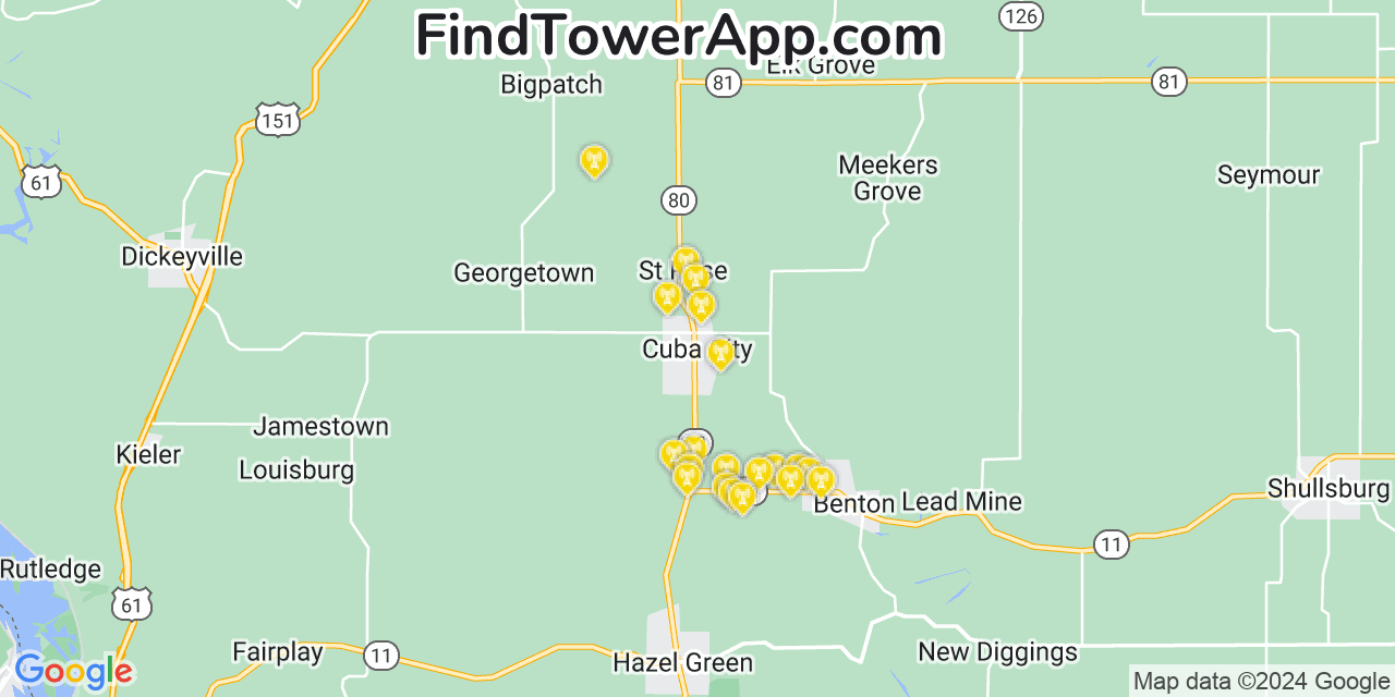 AT&T 4G/5G cell tower coverage map Cuba City, Wisconsin
