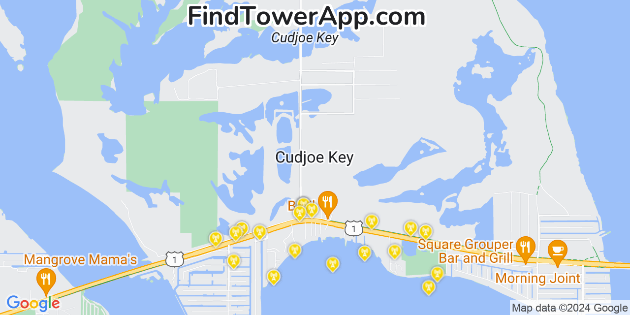 AT&T 4G/5G cell tower coverage map Cudjoe Key, Florida