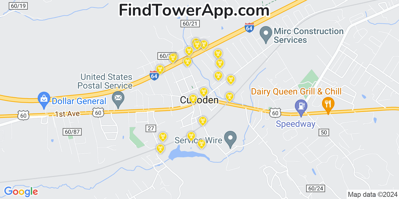 AT&T 4G/5G cell tower coverage map Culloden, West Virginia
