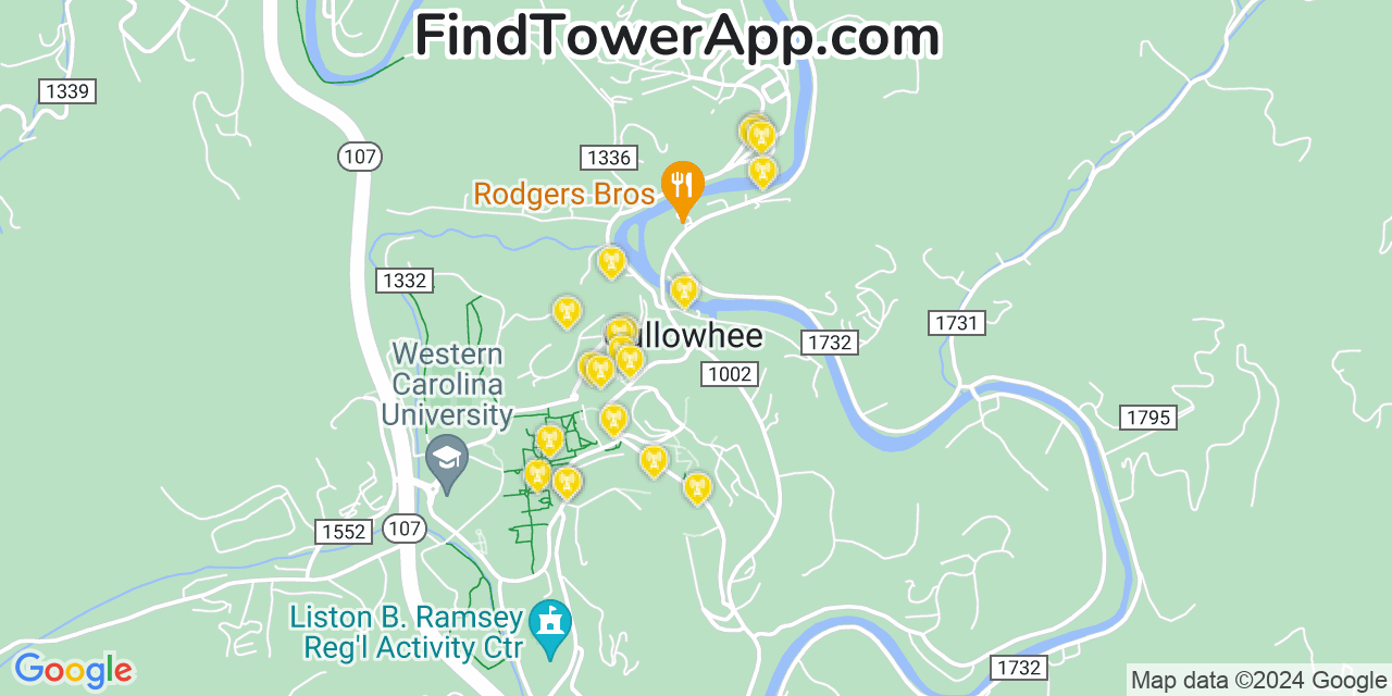 AT&T 4G/5G cell tower coverage map Cullowhee, North Carolina