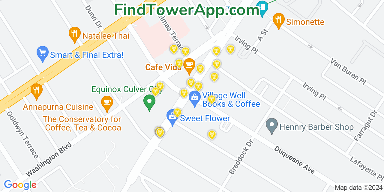 AT&T 4G/5G cell tower coverage map Culver City, California