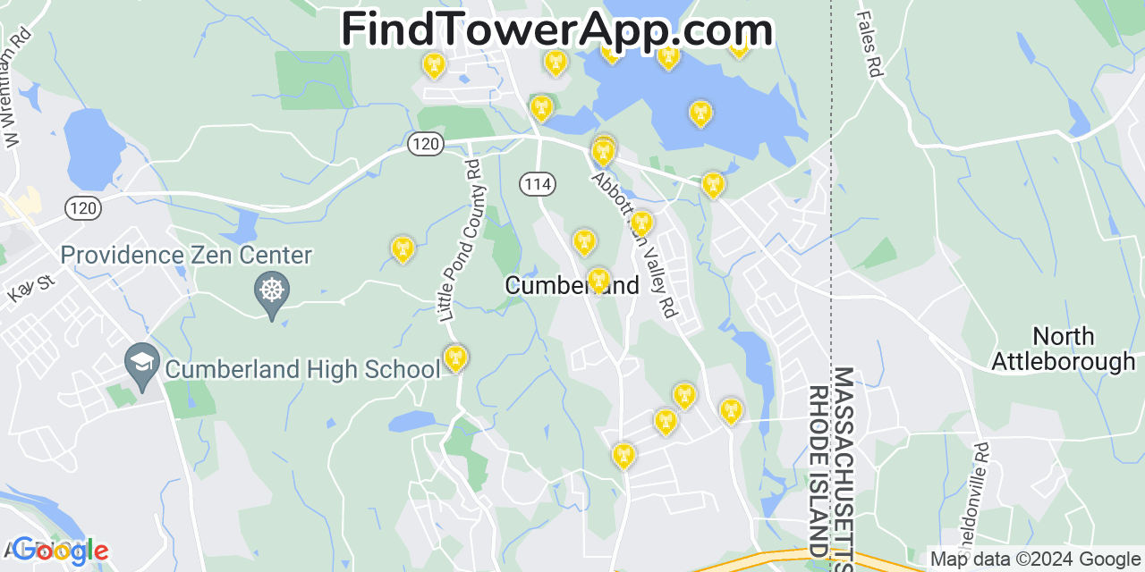 Verizon 4G/5G cell tower coverage map Cumberland, Rhode Island