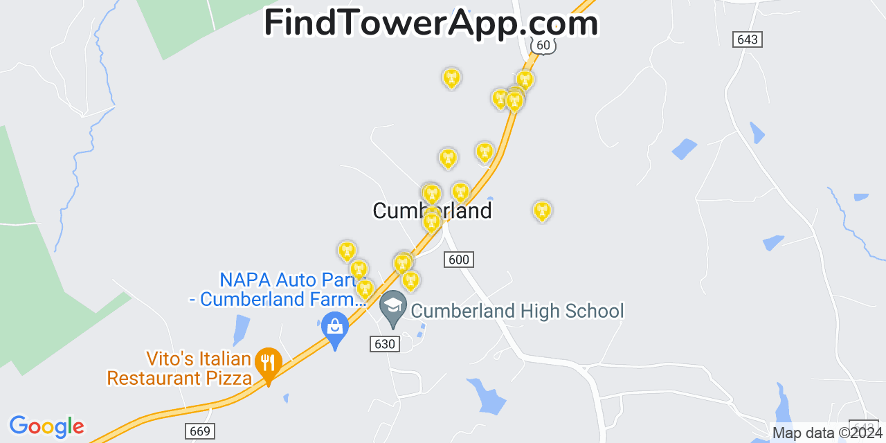 AT&T 4G/5G cell tower coverage map Cumberland, Virginia