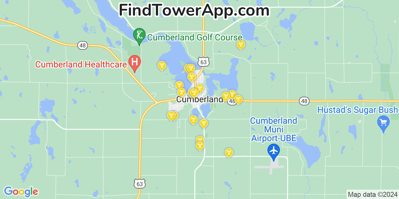 AT&T 4G/5G cell tower coverage map Cumberland, Wisconsin