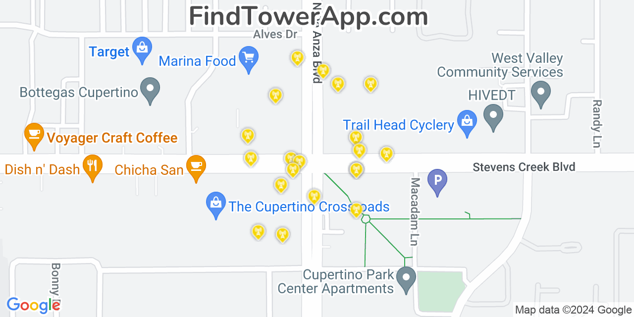 T-Mobile 4G/5G cell tower coverage map Cupertino, California