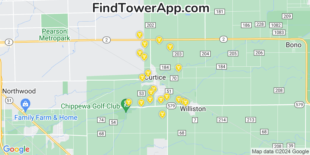AT&T 4G/5G cell tower coverage map Curtice, Ohio