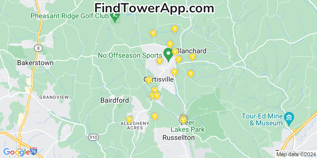 AT&T 4G/5G cell tower coverage map Curtisville, Pennsylvania