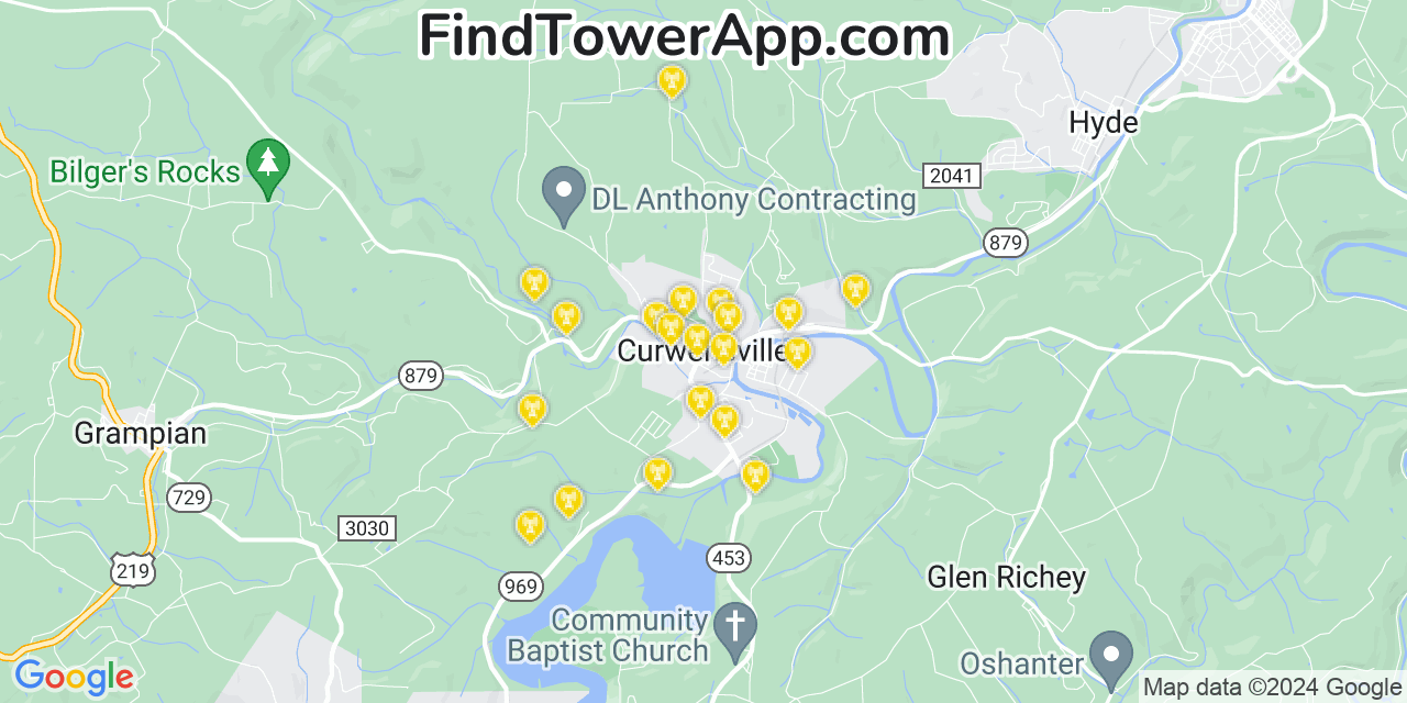 AT&T 4G/5G cell tower coverage map Curwensville, Pennsylvania