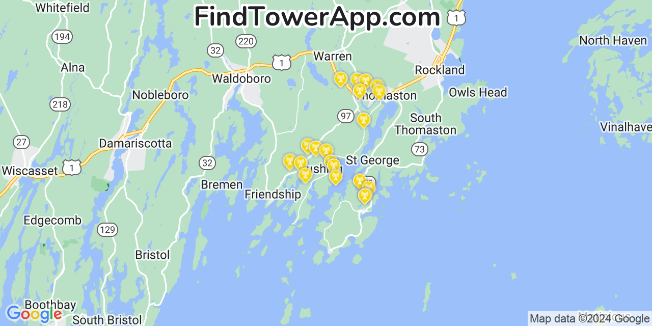 T-Mobile 4G/5G cell tower coverage map Cushing, Maine