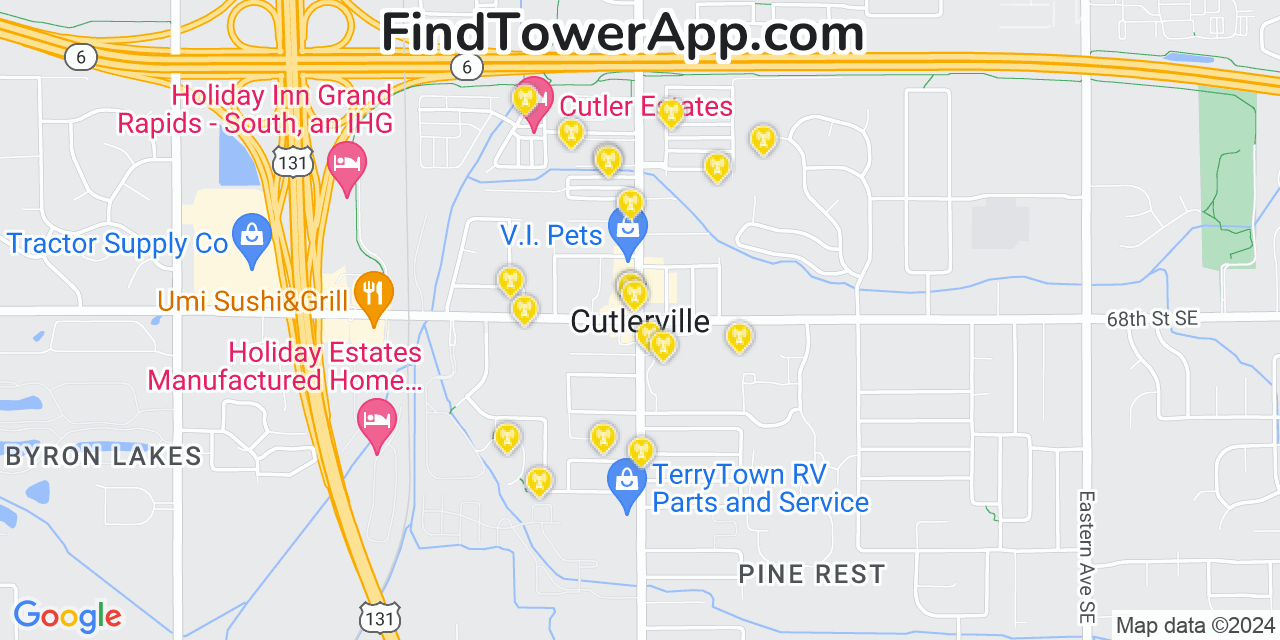 AT&T 4G/5G cell tower coverage map Cutlerville, Michigan