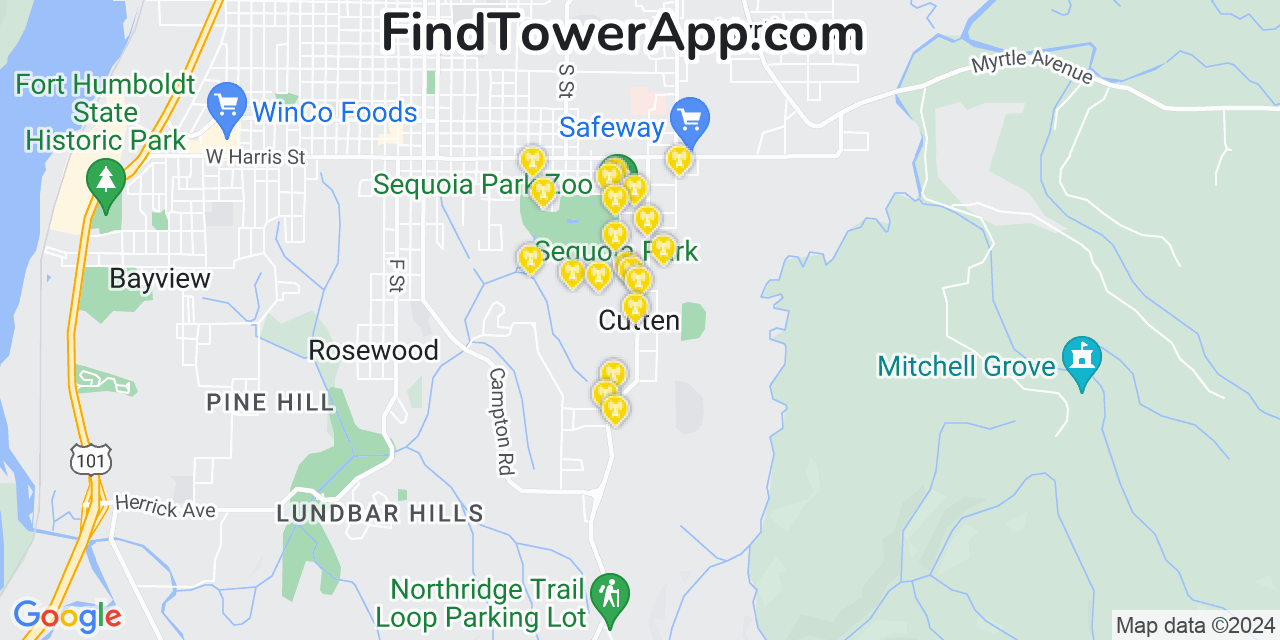 T-Mobile 4G/5G cell tower coverage map Cutten, California