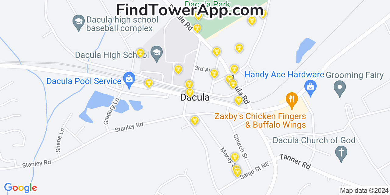 Verizon 4G/5G cell tower coverage map Dacula, Georgia