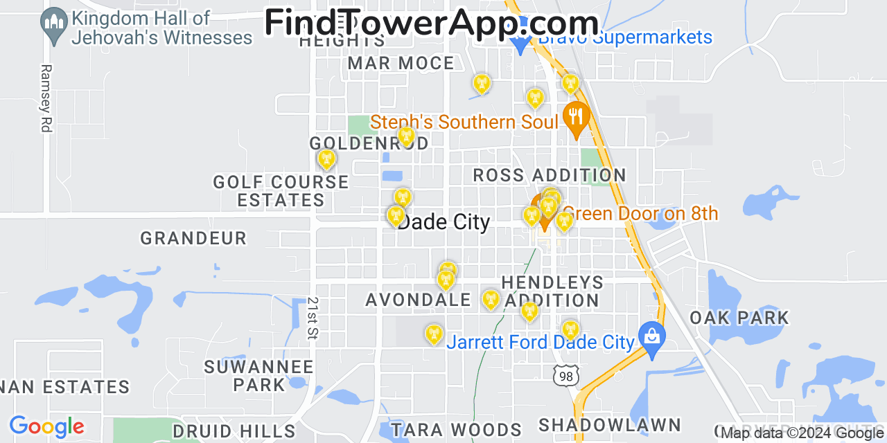 AT&T 4G/5G cell tower coverage map Dade City, Florida