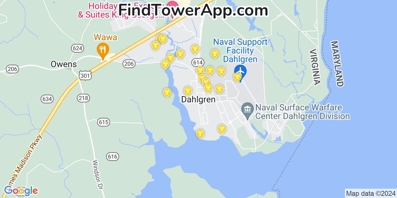 T-Mobile 4G/5G cell tower coverage map Dahlgren, Virginia