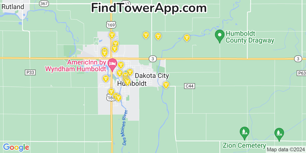 AT&T 4G/5G cell tower coverage map Dakota City, Iowa