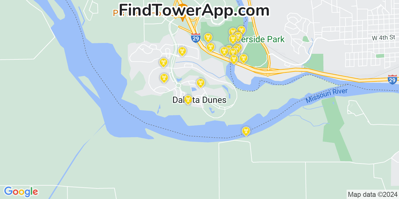 T-Mobile 4G/5G cell tower coverage map Dakota Dunes, South Dakota