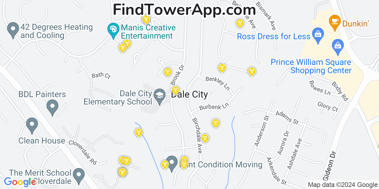 AT&T 4G/5G cell tower coverage map Dale City, Virginia