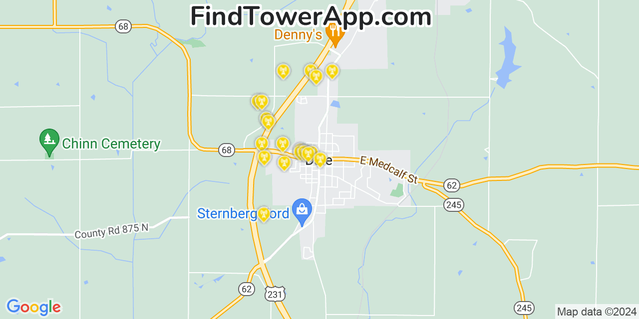 AT&T 4G/5G cell tower coverage map Dale, Indiana