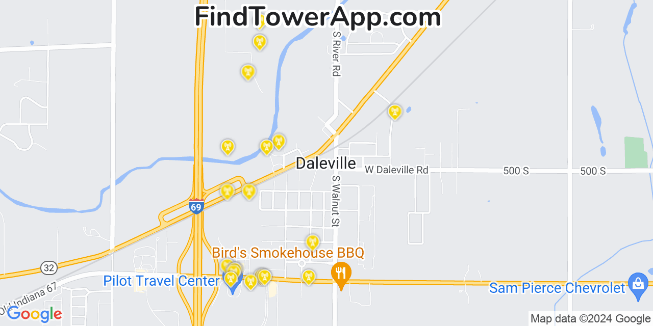 AT&T 4G/5G cell tower coverage map Daleville, Indiana
