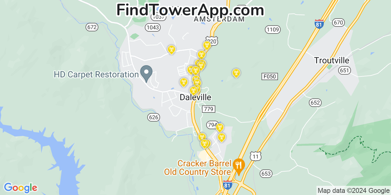 AT&T 4G/5G cell tower coverage map Daleville, Virginia