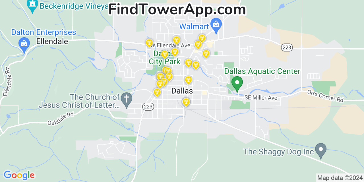 AT&T 4G/5G cell tower coverage map Dallas, Oregon