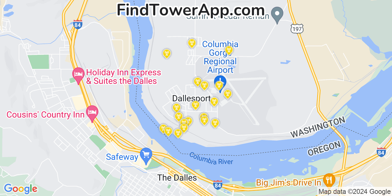 Verizon 4G/5G cell tower coverage map Dallesport, Washington
