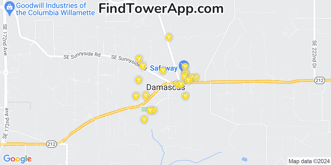 AT&T 4G/5G cell tower coverage map Damascus, Oregon