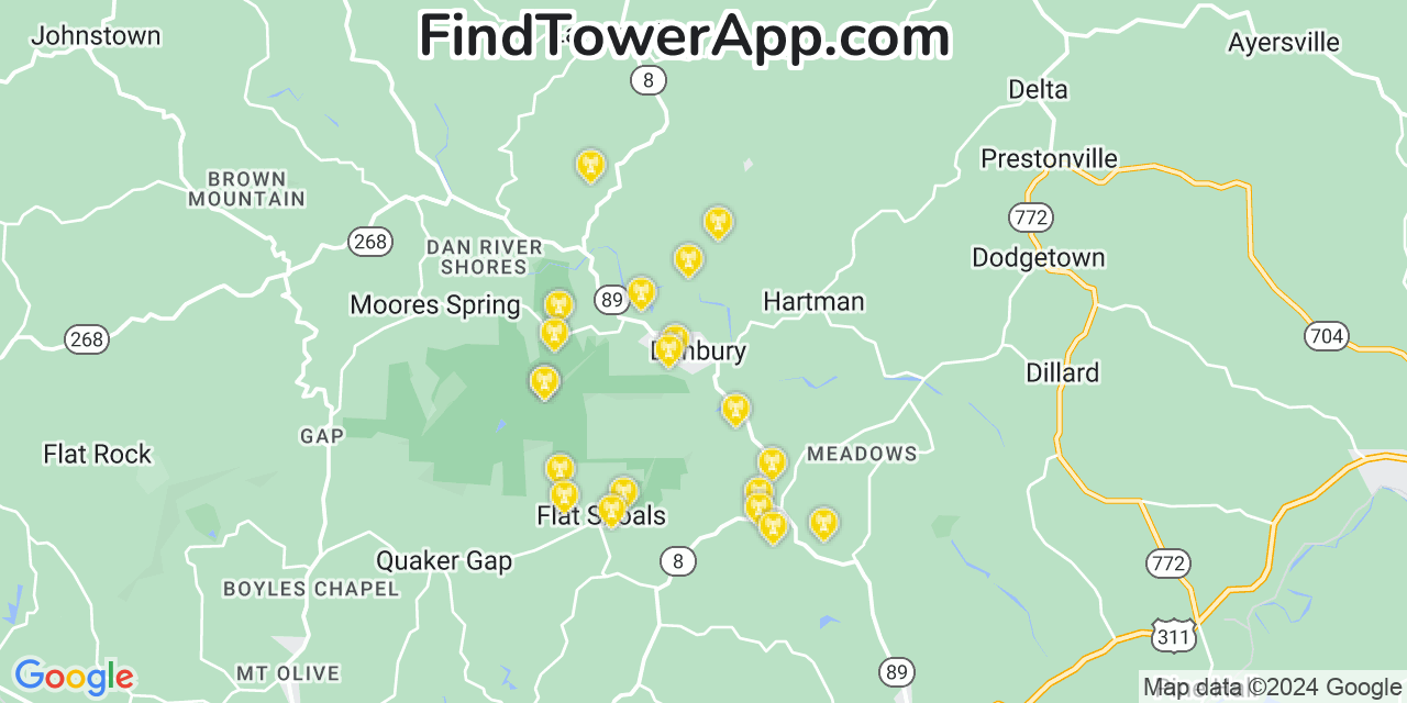AT&T 4G/5G cell tower coverage map Danbury, North Carolina
