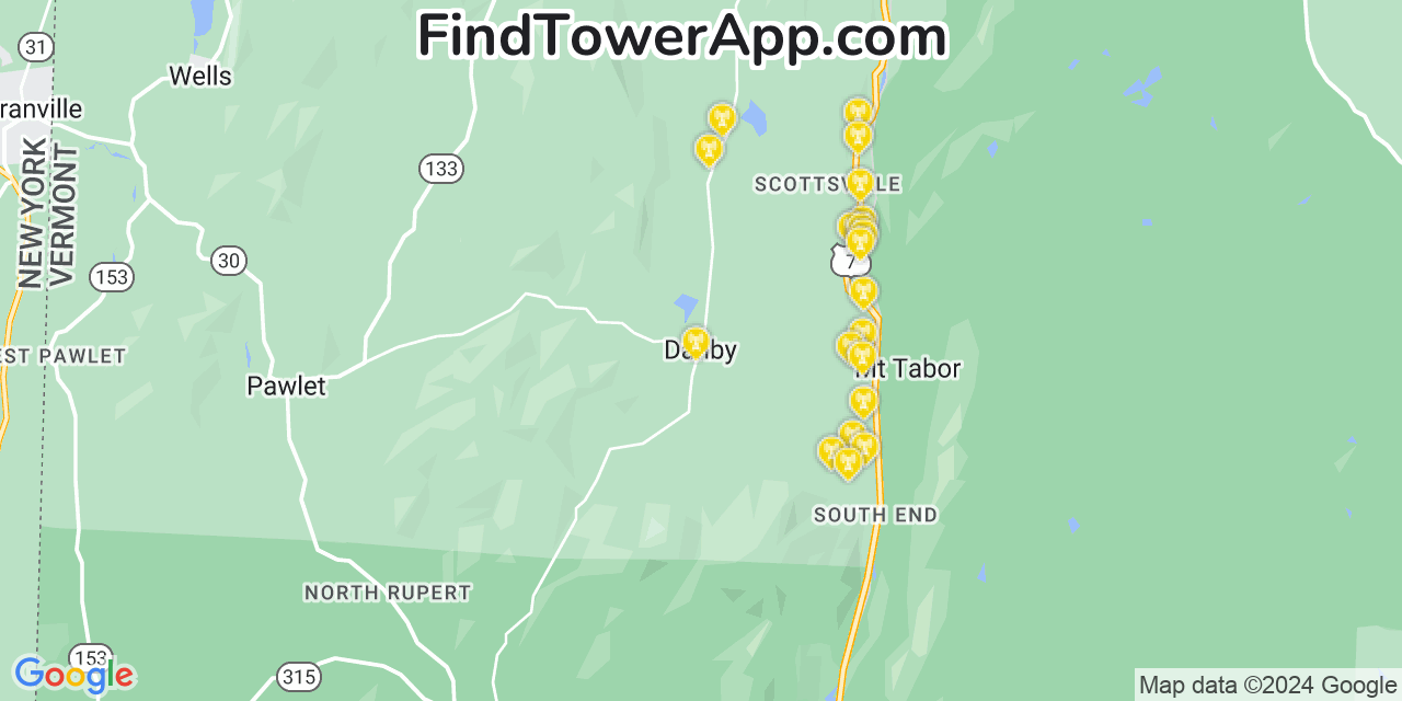AT&T 4G/5G cell tower coverage map Danby, Vermont