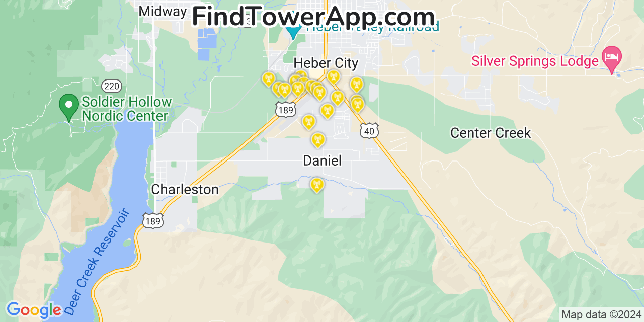 AT&T 4G/5G cell tower coverage map Daniel, Utah