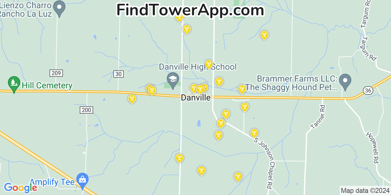 Verizon 4G/5G cell tower coverage map Danville, Alabama