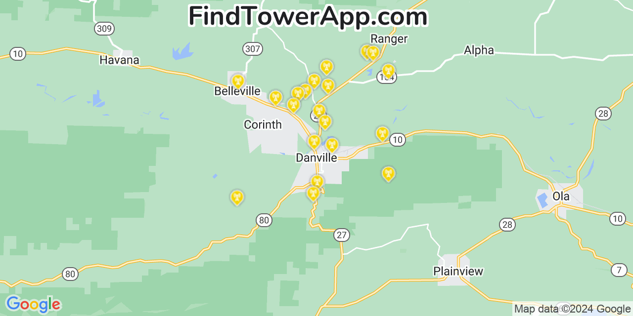 AT&T 4G/5G cell tower coverage map Danville, Arkansas