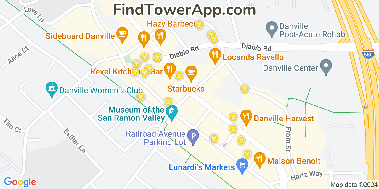 AT&T 4G/5G cell tower coverage map Danville, California