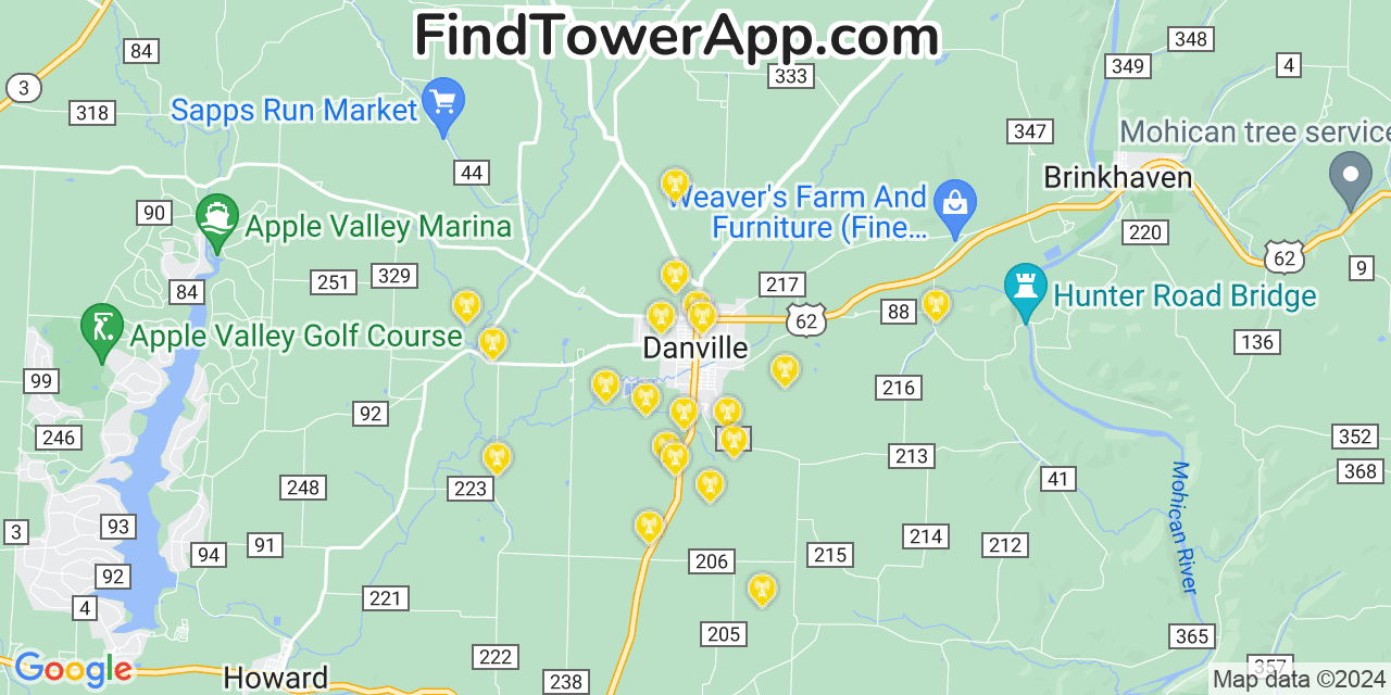 AT&T 4G/5G cell tower coverage map Danville, Ohio