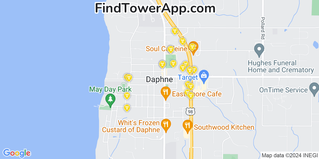 AT&T 4G/5G cell tower coverage map Daphne, Alabama