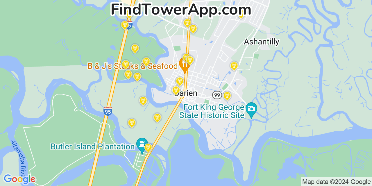 AT&T 4G/5G cell tower coverage map Darien, Georgia
