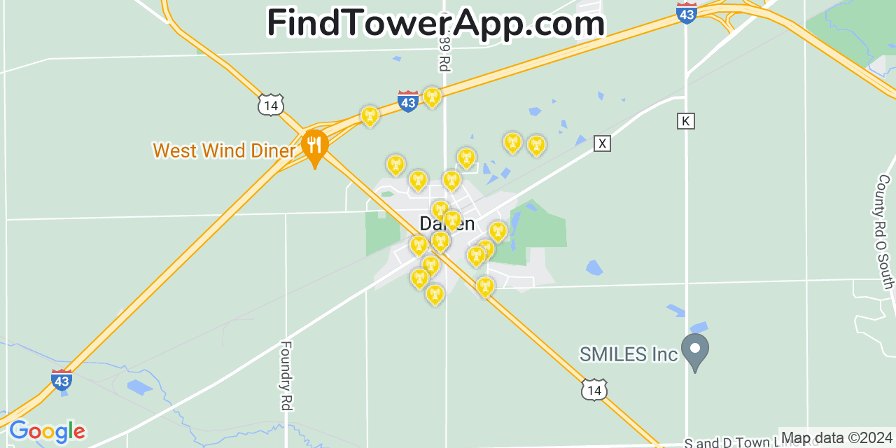 T-Mobile 4G/5G cell tower coverage map Darien, Wisconsin