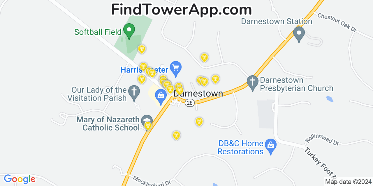 AT&T 4G/5G cell tower coverage map Darnestown, Maryland